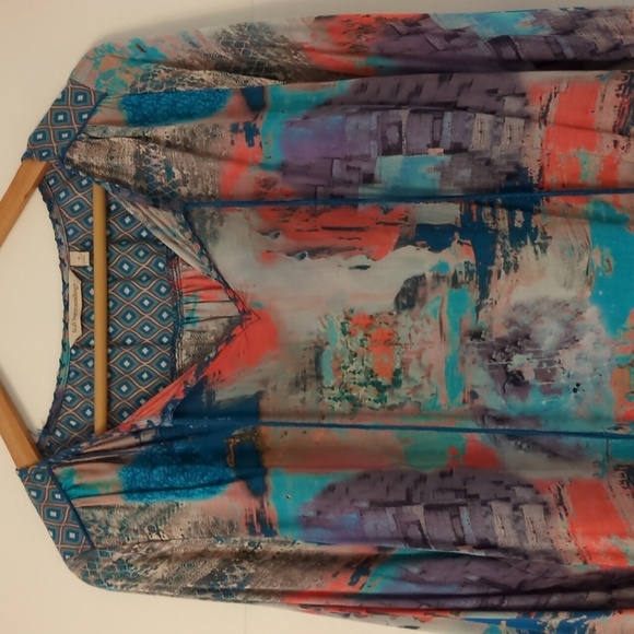 Soft Surroundings Boho Multicolor Abstract Print Peasant Tassels Blouse Small - Picture 2 of 7